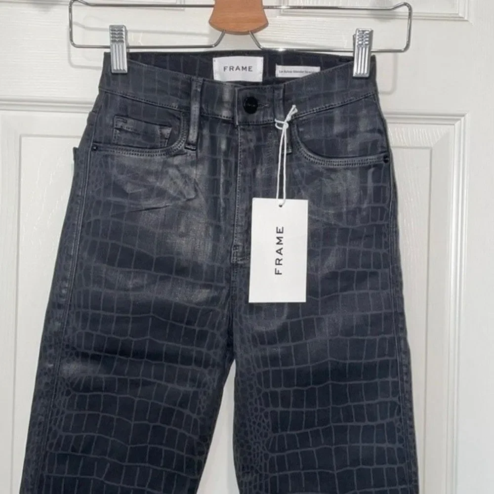 FRAME Womens Size 24 Black Le Sylvie Coated Ankle Straight Leg Jeans - Picture 5 of 9